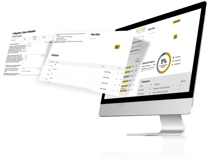 Example pages of PYPD's Dashboard, Entry Log, and Competency Assessment Forms overlayed on top of a computer as if they are flying out of the screen